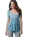 Apparel : Cha Cha Vente Ikat-Print Square-Neck Babydoll Top