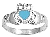 STERLING SILVER RING WITH STONE - TURQUOISE CLADDAGH