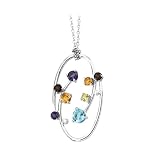 14K White Gold 0.04 ct. Diamond and 1 3 4 ct. Multicolor Gemstone Necklace