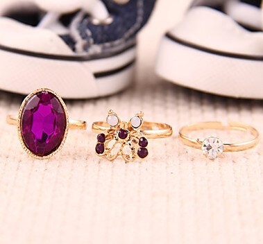 Epiestore(TM) Mysterious Purple Butterfly Retro Flash Diamond Gem Three-Piece Ring