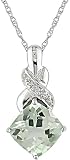 9ct Whtie Gold Green Amethyst And Diamond Pendant
