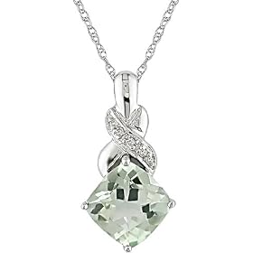 9ct Whtie Gold Green Amethyst and Diamond Pendant