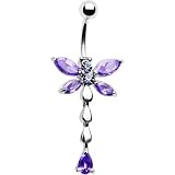 Tanzanite Cubic Zirconia Dragonfly Teardrop Belly Ring
