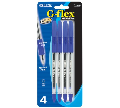 BAZIC G-Flex Blue Oil-Gel Ink Pen w/ Cushion Grip (4/Pack) (Case of 24) (17028-24)