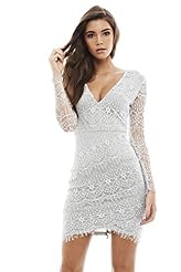 Sophisticated V-neck Polyester Lace Plunging Neck Bodycon Dress/Midi Dress 