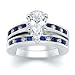 Jewelry : 2.75 CT PEAR DIAMOND W ROUND BLUE SAPPHIRE RING SET
