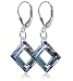 Adorable Square Vitrial Light Swarovski Crystal .925 Sterling Silver Leverback Dangle Earrings
