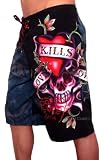 New Ed Hardy By Christian Audigier Mens Love Kills Slowly Black Tattoo Board Shorts Swim Trunks