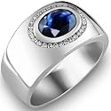 14 Karat White Gold 1.52 carat total Gem Weight Sapphire Diamond Ring for Men size 10