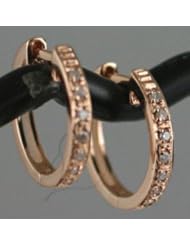 14K Solid Pink Rose Gold 15mm (0.60")x2mm Huggies Hoop Diamond Earrings 2.10g