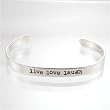 LIVE, LOVE, LAUGH, Affirmation Sterling Silver Cuff Bracelet with Flower Design, #8894