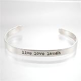 LIVE, LOVE, LAUGH, Sterling Silver Cuff Bracelet with Flower Design, #8894
