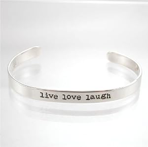 LIVE, LOVE, LAUGH, Affirmation Sterling Silver Cuff Bracelet with Flower Design, #8894