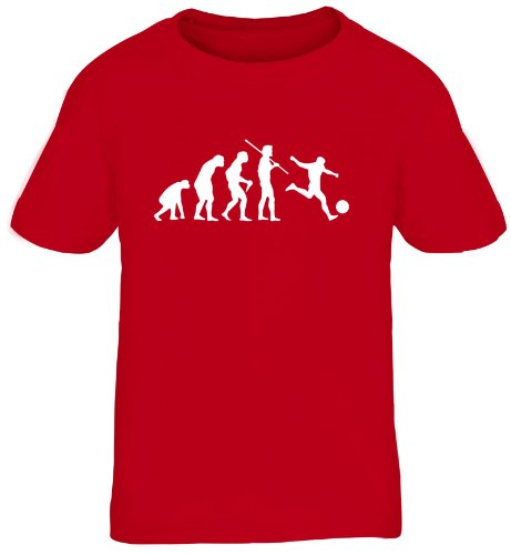 Shirtstreet24, EVOLUTION FUSSBALL, EM WM Sport Kinder Fun T-Shirt , Größe: 152/164,rot