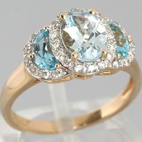 14K Yellow Gold Aquamarine, Blue Topaz and Diamond Ring - OldCities Closeout... by 