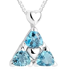 Trillion Cut London Blue Topaz 3 Stone Pendant Necklace Sterling Silver by Peora