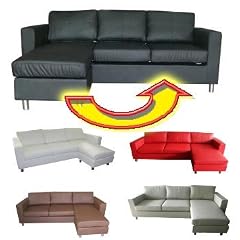 Sofa Couch Bunbury, mit Ottomane links oder rechts, Napalon-Leder ~ braun