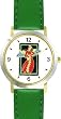 Woman Angel in Red & Gold - Cherub, Angel or Cupid Theme - WATCHBUDDY&reg; DELUXE TWO-TONE THEME WATCH - Arabic Numbers - Green Leather Strap-Size-Large ( Men's Size or Jumbo Women's Size )