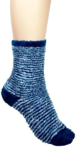 Cozy Unisex Horizontal Striped Fuzzy Microfiber Socks in Royal Blue and White
