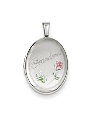 Sterling Silver 19mm Grandma Enamel Roses Oval Locket
