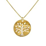 Bonded 10k Gold and Sterling Silver Round Tree Medallion, 18"