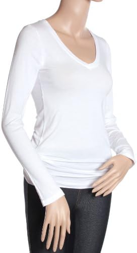 Active Basic Women's Basic Long Sleeve V-Neck Tee,Small,White