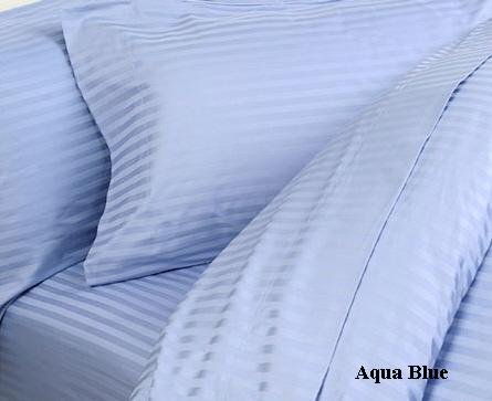 SONATIA Bed Sheet Set 600 Thread Count Sateen Stripe 100% Egyptian Cotton (Aqua Blue) King