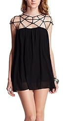 Sexy Chiffon/Polyester Off the Shoulder Sleeveless Shirred Cutout Mini Dress 