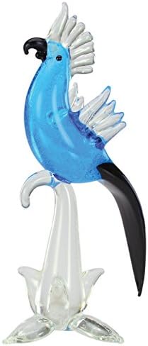 Global Village Glass Blue Silver Bird on Perch 5" Mini