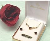 Stunning Ruby Red & Clear Austrian Crystal Necklace with Matching Red Heart Stud Earrings...