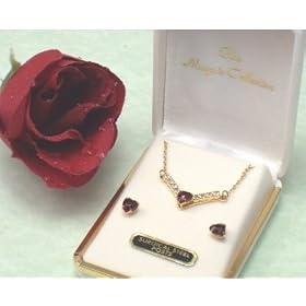 Stunning Ruby Red and Clear Austrian Crystal Necklace with Matching Red Heart Stud Earrings...