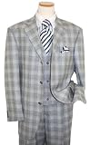 Extrema by Zanetti Black/White Houndstooth with Sky Blue Windowpanes 140's Italian Wool Wideleg Vested Suit