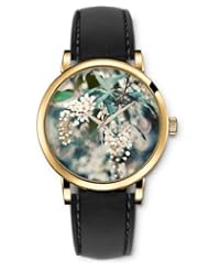 SPRAWL Aanalog Fashion Series Gold Ladies Watches of Genuine Black Leather Strap,Unique Wrist Watch for Women Girls Designed with white Flowers