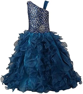 StarY Big Girls' Beads Long Children Kids Party Princess Pageant Dresses 16 US Navy Blue