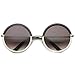 Oversize Two-Toned Frame Slim Metal Temple Gradient Lens Round Sunglasses 54mm (Black-Silver/Lavender)