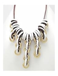 White Leather Necklace In White Base