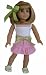 White Lace Tank, Pink Ruffled Skirt with Green and Pink Polka Dot Ribbon Belt, Comes with Pastel Green Garden Clogs and Fits All 18" Dolls.