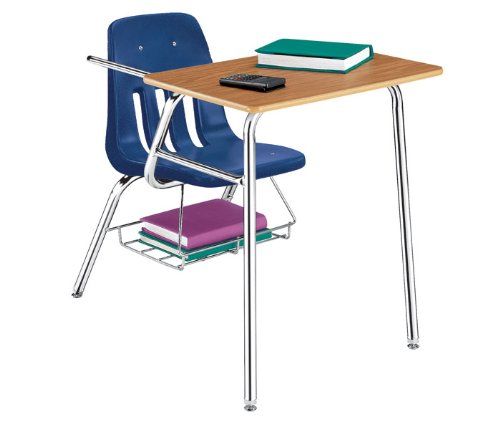 Virco 9700 Classic Series Chair Desk, Navy with Medium Oak Laminate Top, Two/ctn