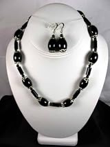 Fashion Jewelry Set - Black Obsidian Bead Necklace with Earring Set - Earring and Necklace Set