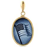 14K Yellow Gold American Flag Cameo Pendant