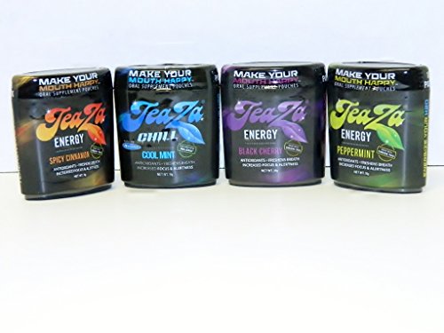 Teaza Herbal Energy Pouch Sampler Mixed (4 pack) Peppermint- Cinnamon-Chill-Black Cherry