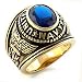 Bague homme Chevalière US Navy Military - Plaqué Or jaune 585/1000 - Oxyde de zirconium bleu saphi