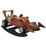 Carved & Painted Acacia Wood Children's Rocking Race Car