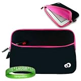 Jet Black with Hot Pink Trim Amazon Kindle ( Wifi Only , Wifi + 3G ) ( Latest Generation ) Carrying Sleeve With Extra Pocket + A Live*Laugh*Love Wrist Band!!!