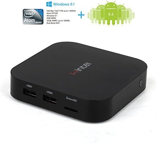 Gaoxin @ Android OS Windows 8.1/Android 4.4 Quad Core TV Box Smart Mini PC & Media Streaming Player Atom Z3735F Dual Wifi Intel Bay Trail-T CR Upto 1.83GHz 2GB DDR3L 512MB*4 HDMI Built-In Antenna For WIFI And IR Receiver Smart TV Box -Black Color