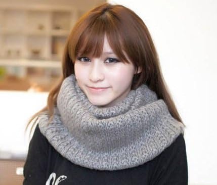 Grey Warm Knitted Infinity Scarf, Pullover Circle Ring Wrapable Scraft for Winter, Soft Mohair Scraft