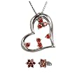 Heart's Desire Garnet Cubic Zirconia Platinum Overlay Sterling Silver Heart Pendant Necklace and Star Flower Stud Set