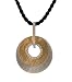 18K Yellow and White Gold Matte-Finish Round-Shaped Pendant, Enhanced with Pave Set Diamonds, Sliding on a 16 Black Silk Cord Necklace Set with an 18K Yellow Gold Clasp.