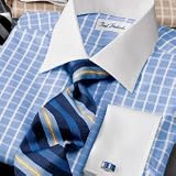 Non-Iron Check White Collar Dress Shirt