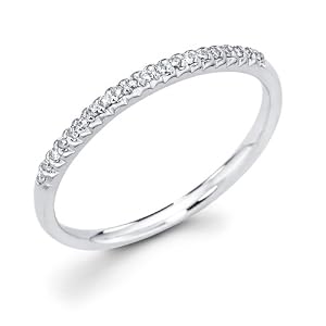 14k White Gold Micro Pave Set 20 Round Diamond Wedding Anniversary 1.9mm Ring Band (1/10 cttw, G-H Color, SI1 Clarity)